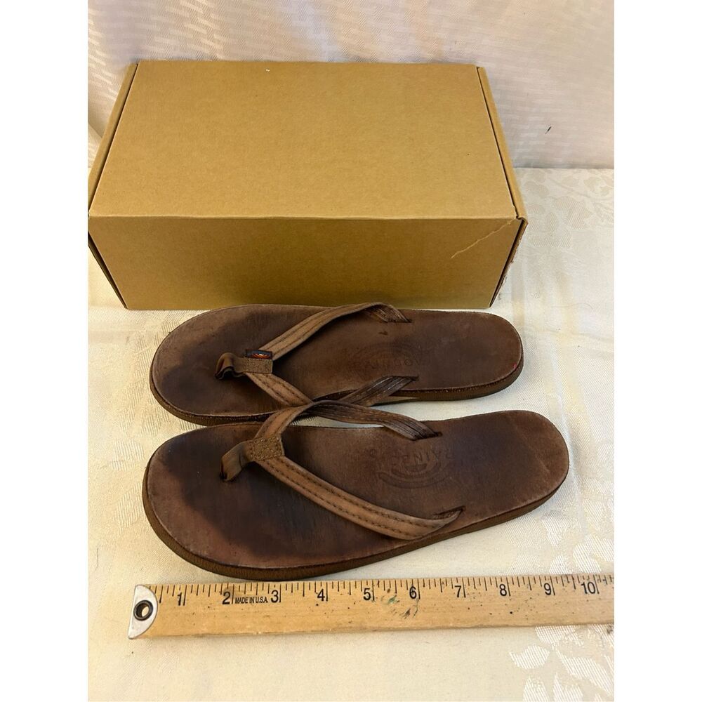 Rainbow thin strap flip flops brown size 8